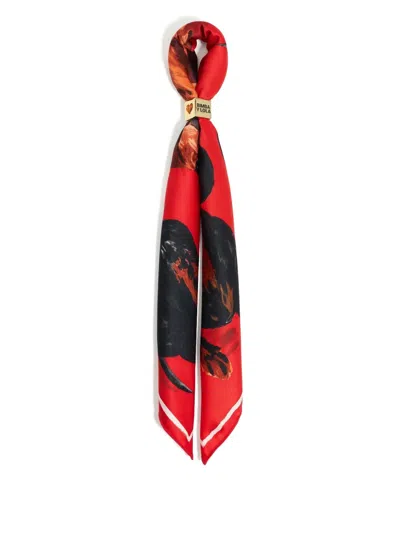 Bimba Y Lola Graphic-print Scarf Charm In Red