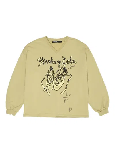 Bimba Y Lola Graphic V-neck Sweatshirt In Neutral