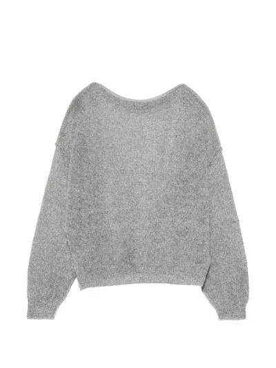 Bimba Y Lola Gray Melange Mohair Boat Neck Sweater