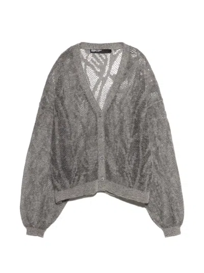 Bimba Y Lola Gray-melange Mohair Openwork Cardigan In Yellow
