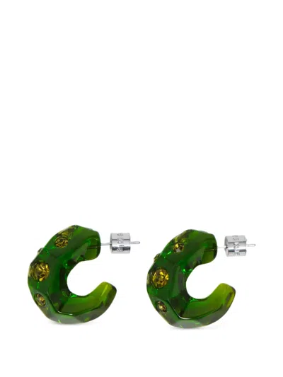 Bimba Y Lola Green Resin And Crystals Hoop Earrings