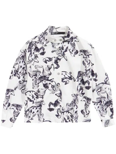 Bimba Y Lola Greyhound-print Corduroy Shirt In White