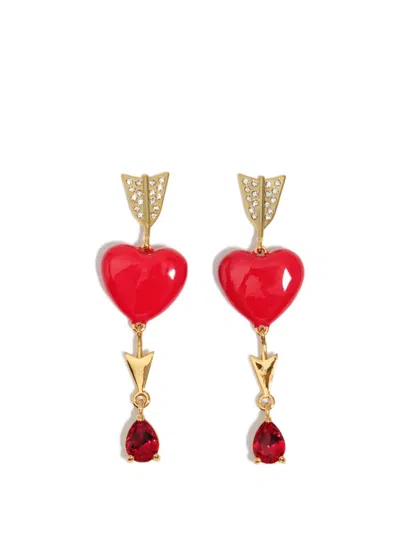 Bimba Y Lola Heart And Arrow Crystal-embellishments Earrings In Red