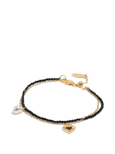 Bimba Y Lola Heart Charm Beaded Bracelet In Black