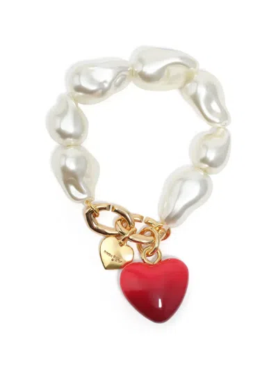 Bimba Y Lola Heart Charm Beaded Bracelet In White