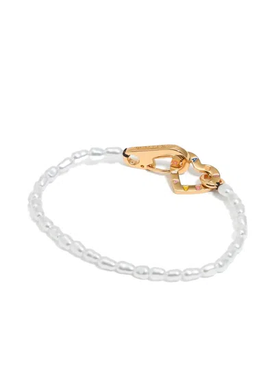 Bimba Y Lola Heart-charm Faux-pearl Bracelet In Gold