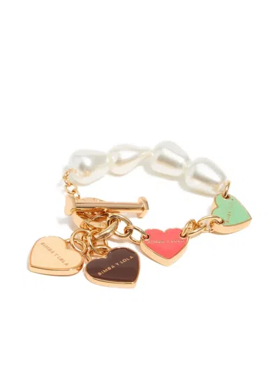 Bimba Y Lola Heart-charm Logo Bracelet In Gold