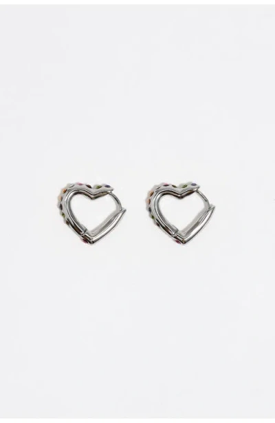 Bimba Y Lola Heart Hoop Multicolor Crystals Earrings In Metallic