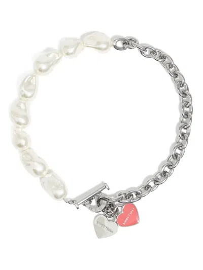 Bimba Y Lola Heart-logo Pearl Necklace In Metallic