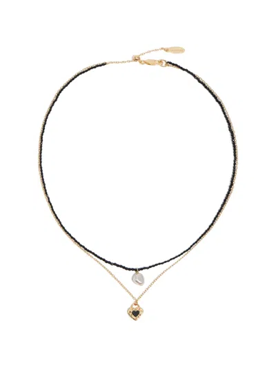 Bimba Y Lola Heart Pendant Layered Necklace In Black