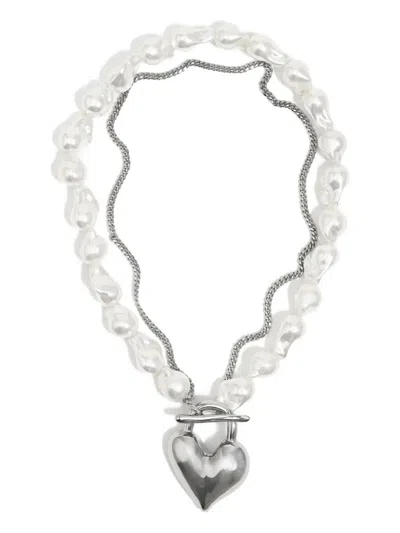 Bimba Y Lola Heart-pendant Pearl-effect Necklace In White