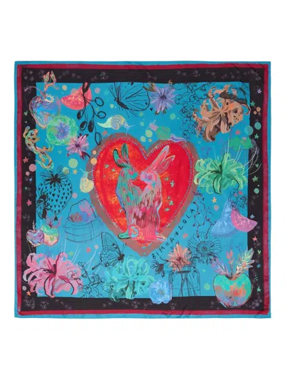 Bimba Y Lola Heart Print Scarf In Blue
