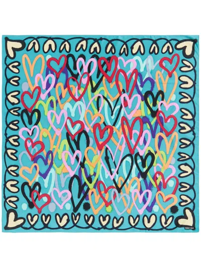 Bimba Y Lola Heart-print Scarf In Blue