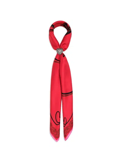 Bimba Y Lola Heart-print Scarf With Charm In Red