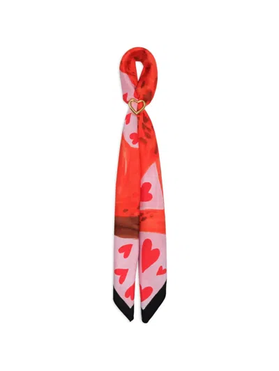 Bimba Y Lola Heart-print Scarf With Charm In Red