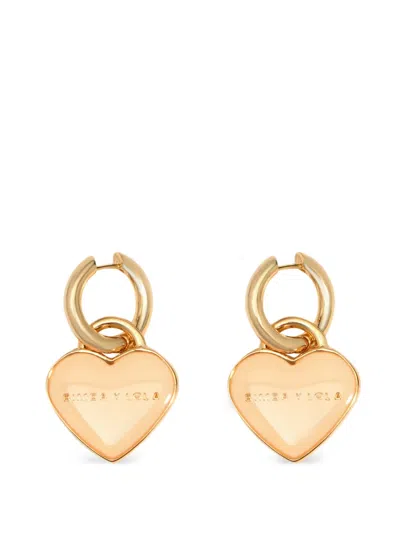Bimba Y Lola Heart-shaped Hoop Earrings With Logo, Ivory Enamel In Gold
