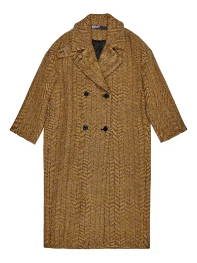 Bimba Y Lola Herringbone Coat In Brown