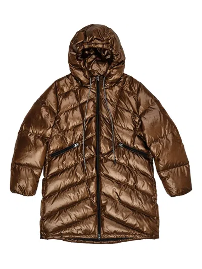 Bimba Y Lola Hooded Quilted Coat In Brown