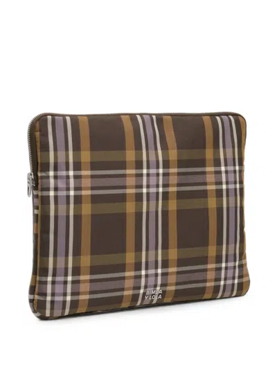 Bimba Y Lola Hunter Green Tartan Jacquard Laptop Sleeve In Brown