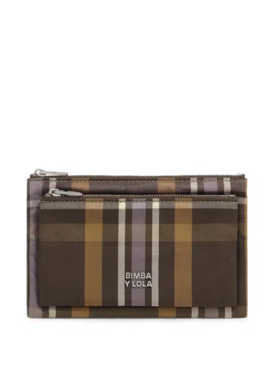 Bimba Y Lola Hunter Green Tartan Jacquard Pocket Purse In Brown