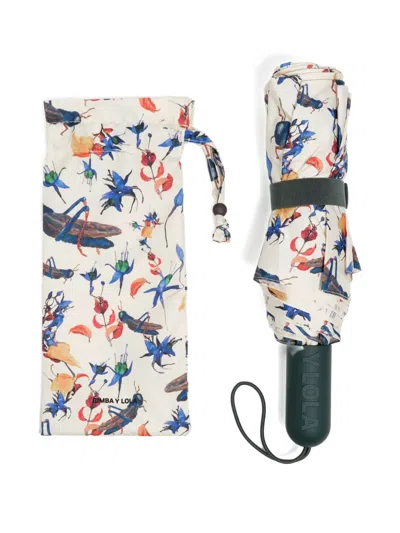 Bimba Y Lola Insect-print Floral Umbrella In White