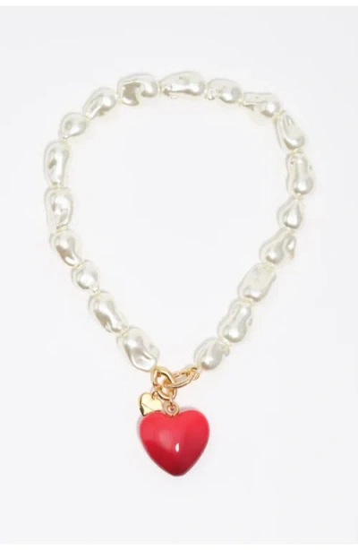 Bimba Y Lola Irregular Pearl Heart Necklace In Brown