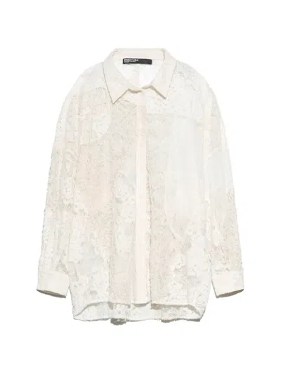 Bimba Y Lola Ivory Oversize Lace Patchwork Shirt In White