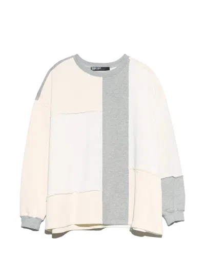 Bimba Y Lola Ivory Oversize Patchwork Cotton Sweatshirt In Pink