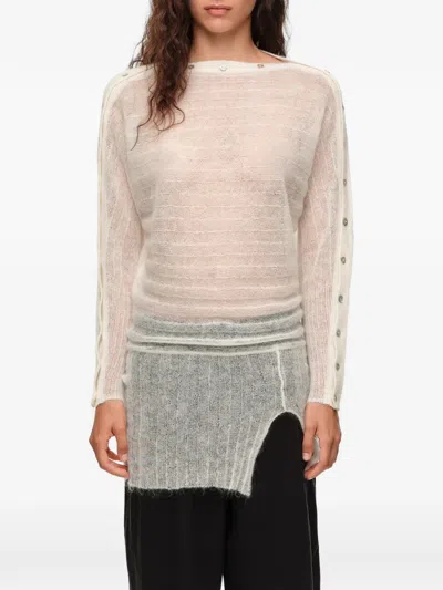 Bimba Y Lola Ivory Ribbed Sweater With Batwing-sleeves And Buttons In White