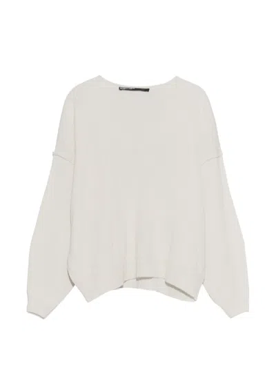 Bimba Y Lola Ivory-grey V-neck Wool Sweater In Brown
