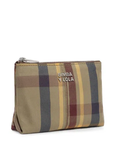 Bimba Y Lola Khaki And Garnet Tartan Jacquard Coin Purse In Brown