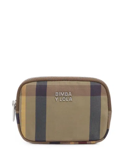 Bimba Y Lola Khaki And Garnet Tartan Jacquard Coin Purse In Neutrals