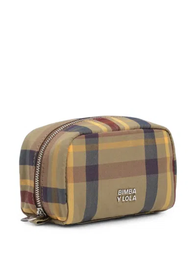Bimba Y Lola Khaki And Garnet Tartan Jacquard Mini Make-up Case In Multi