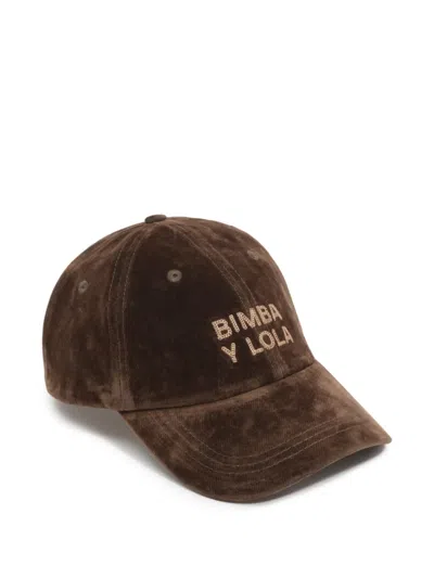 Bimba Y Lola Khaki Flocked Fabric Cap In Brown