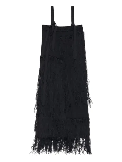 Bimba Y Lola Knit Fringed Midi Day Dress In Black