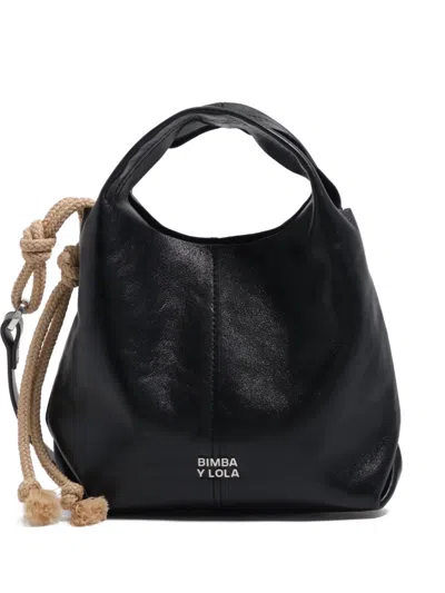 Bimba Y Lola Knot Drawstring Leather Bucket Bag In Black