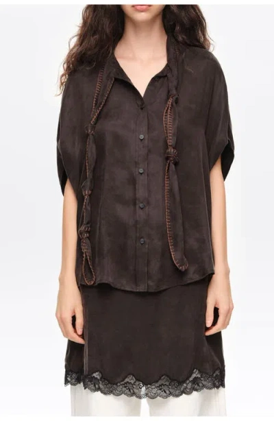 Bimba Y Lola Knotted Neckline Cape Shirt In Brown