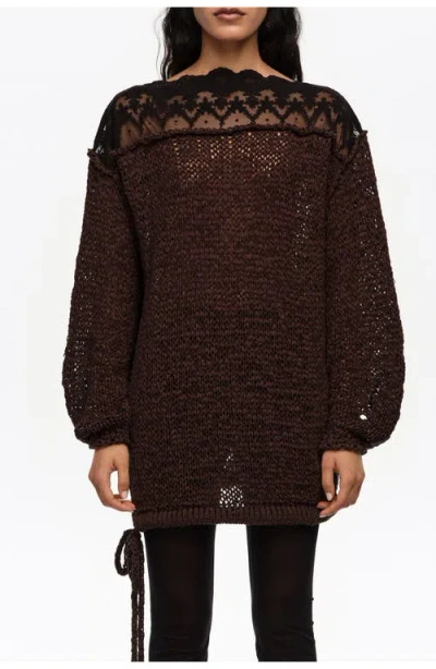 Bimba Y Lola Lace Boat Neckline Sweater In Brown