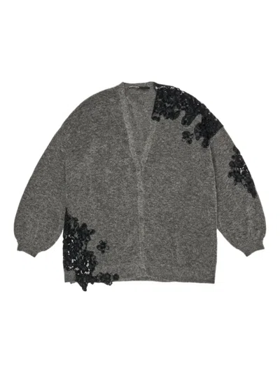 Bimba Y Lola Lace-detail Cardigan In Gray