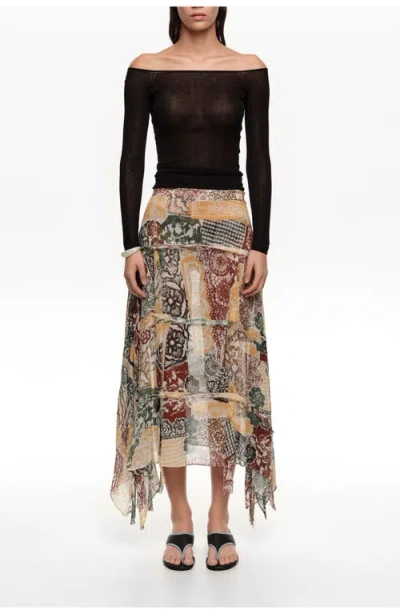 Bimba Y Lola Lace Fluid Irregular Fringed Skirt In Neutral