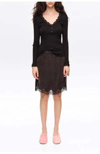 Bimba Y Lola Lace Hem Mini Skirt In Brown