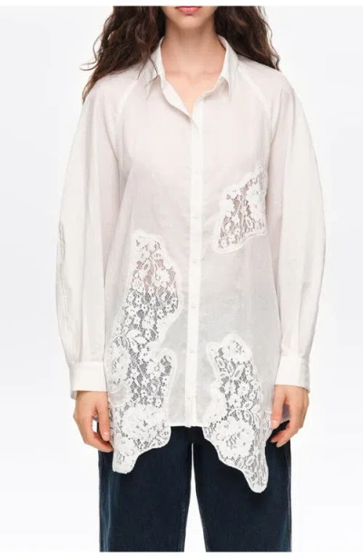 Bimba Y Lola Ivory Oversize Lace T-shirt In White