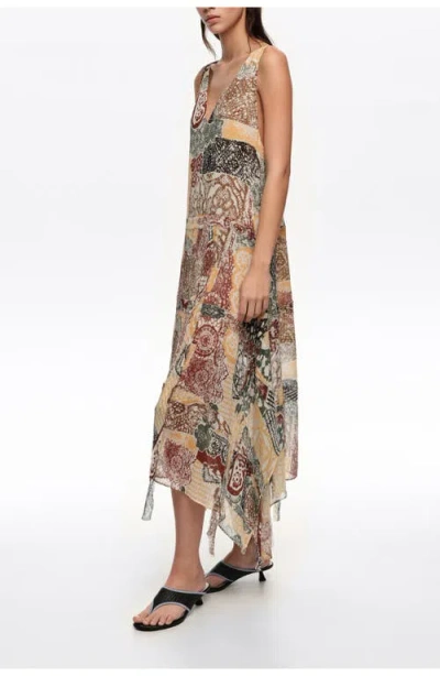 Bimba Y Lola Lace Irregular Fluid Dress With Frayed Details In Multi