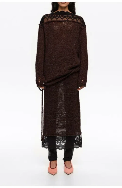 Bimba Y Lola Lace Knit Skirt In Brown
