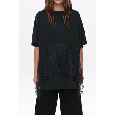 Bimba Y Lola Lace Ruffle Oversized T-shirt In Black