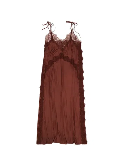 Bimba Y Lola Lace-trim Midi Dress In Brown