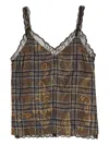 Bimba Y Lola Lace Trim Plaid Top In Brown