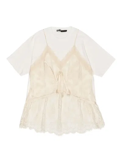 Bimba Y Lola Lace-trim T-shirt In Neutral