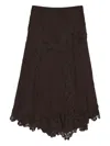 Bimba Y Lola Lace-trimmed Midi Skirt In Brown