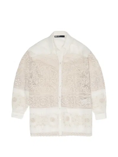 Bimba Y Lola Lace-panelled Broderie-anglaise Shirt In Neutral